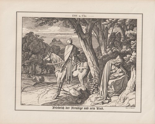 König Friedrich I. Der Freidige and His Child 1306 N. Bc. Wood Engraving By 1862 - 第 1/1 張圖片