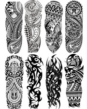 Tribal Tattoo Sleeves for Men, 8-Sheet Large Temporary Tattoos Women Black Totem
