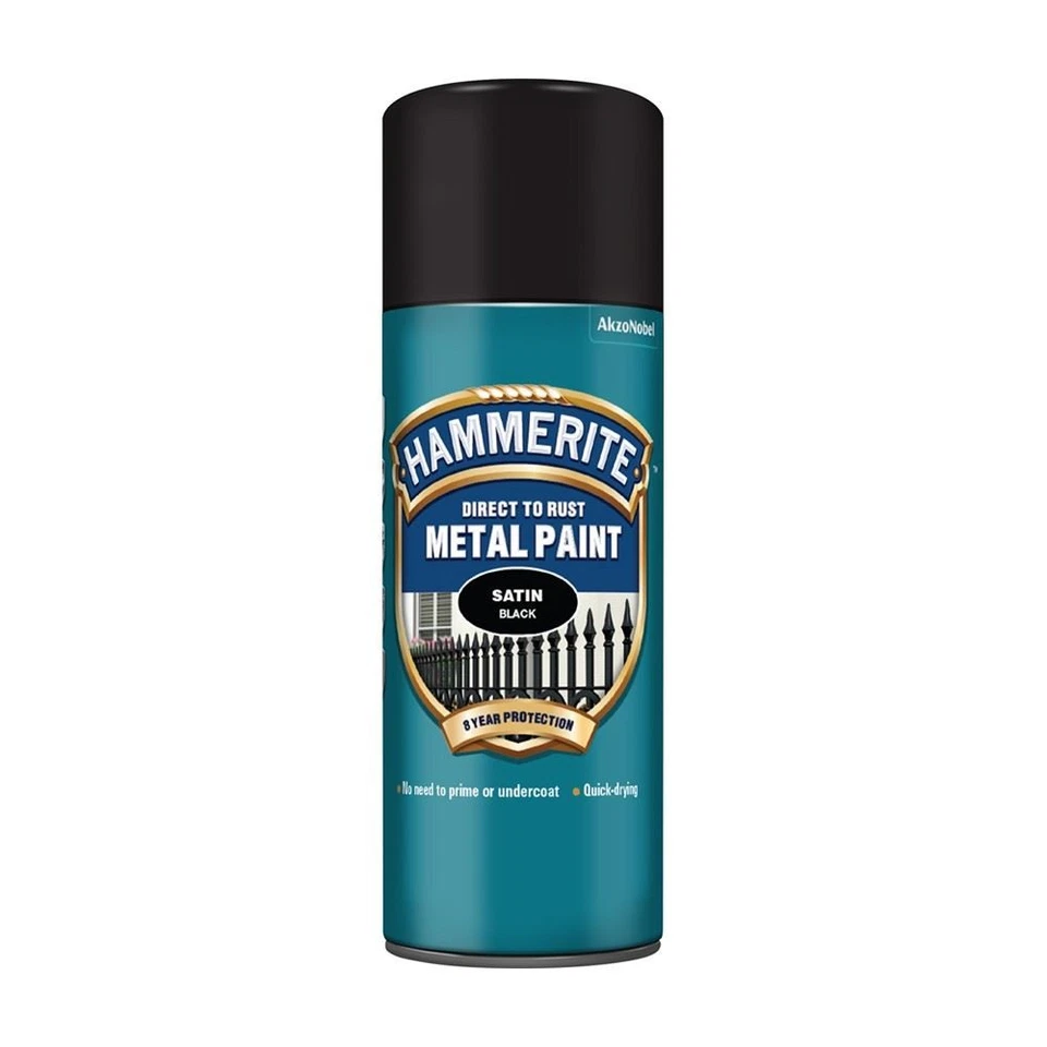 2X Hammerite Satin Black Aerosol Direct to Rust Metal Spray Paint 400ml - Image 2 of 4