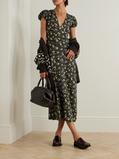 Doen Women's Rosalinda Noir Winding Blossoms Floral Printed Midi Gown Dress XS