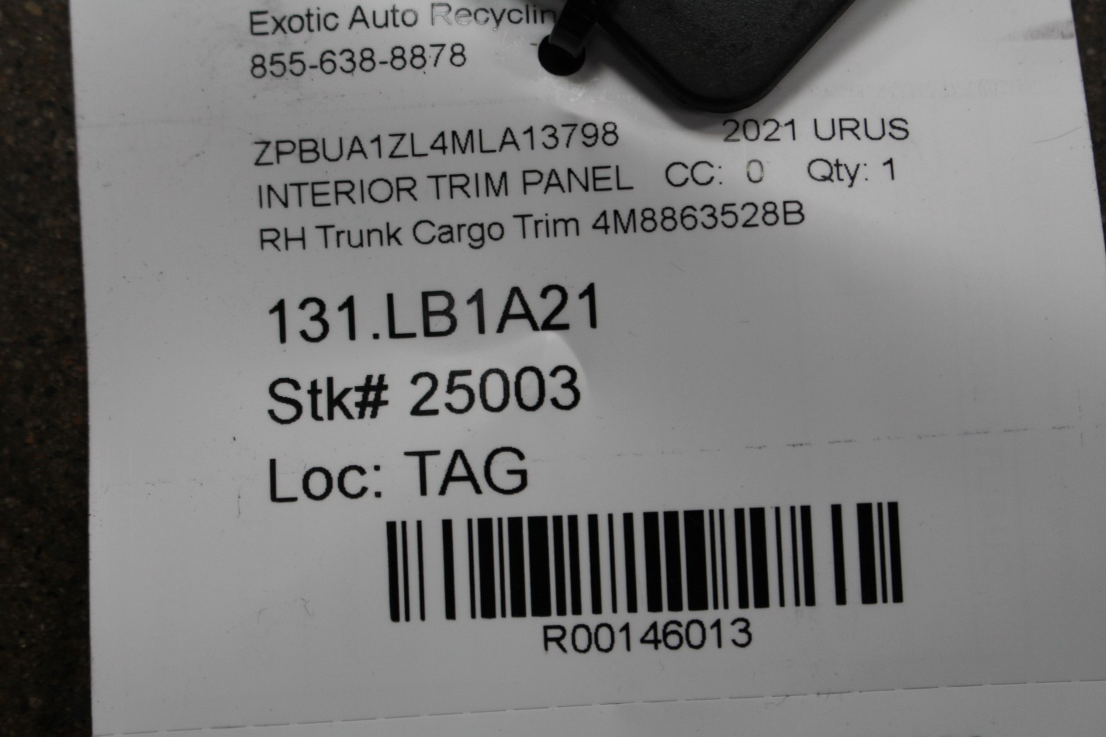 Lamborghini Urus, RH, Right, Trunk Cargo Trim, Nicked, Used, P/N 4M8863528B