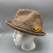 Vtg Biltmore Harris Tweed Trilby Hat Brown Wool Fedora Stingy Brim Canada 7 1/8