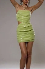 Musera Shein Green Sequin Bandaeu Cut Out Dress XS Strapless Clubwear NWT!