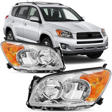 Headlight Assembly Compatible with 2009-2012 Toyota RAV4 Chrome W/Amber Headla