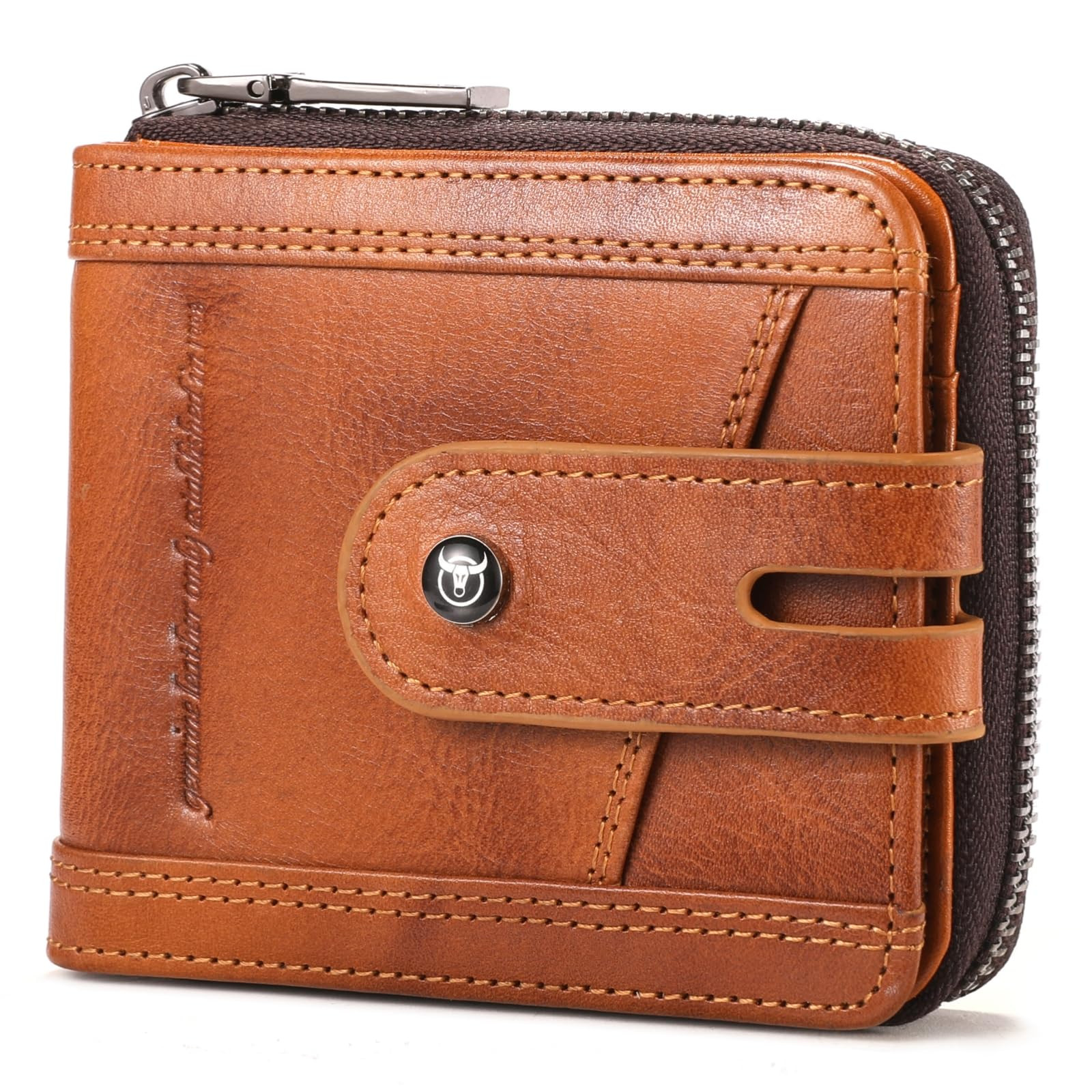 Vintage RFID Blocking Genuine Leather Mens Zipper Wallet Large Capacity