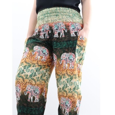 Handmade Thai Elephant Smock Waist Harem Pants Comfy Yoga Boho Jogger
