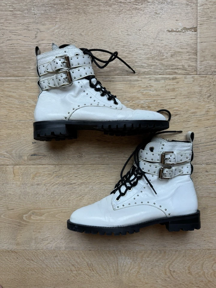 Rebecca Minkoff Jaiden Stud White Combat Boots Sz 9.5 Price Firm - Image 3 of 4