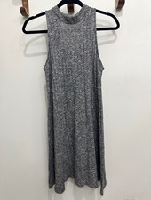Gray Heather Knit High Neck Racerback Tank Dress Short M Poly/Rayon/Spandex