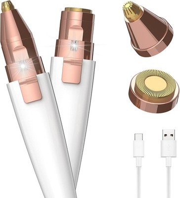 2 in 1 Eyebrow Trimmer Facial Hair Remover Women USB Rechargeable Painless Razor