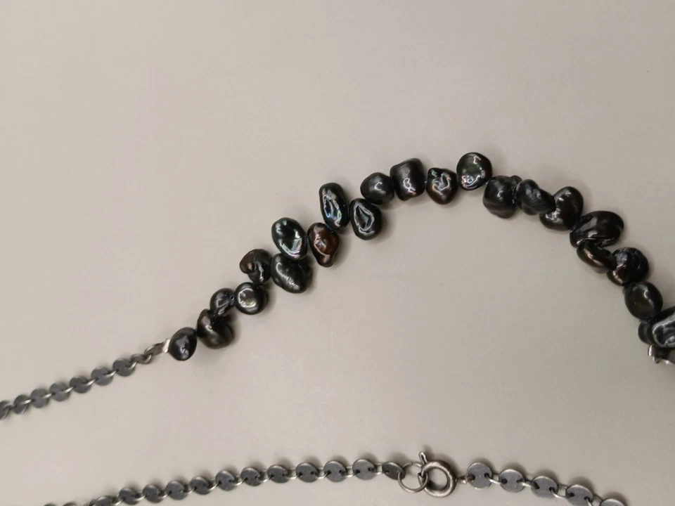 Colar de corrente elo de contas folheado a prata pérola labradorita 36" - Imagem 2 de 4