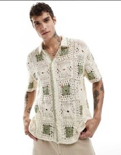 Bershka Men s crochet knitted detail shirt in...