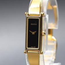 Exc 5 Vintage GUCCI 1500 Quartz Black Dial Gold 12mm Women's Watch From JAPAN