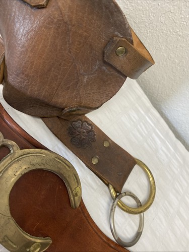 VTG LOT 30" Brass Horseshoe Shape brown leather Belt horse cowgirl hippy 1970's - Picture 10 of 23