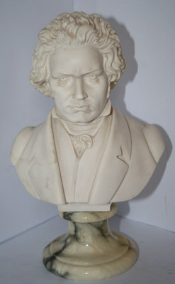 Beethoven Skulptur Büste, Alabaster, signiert A. Gianelli Italien, 23x14cm, 1,3kg