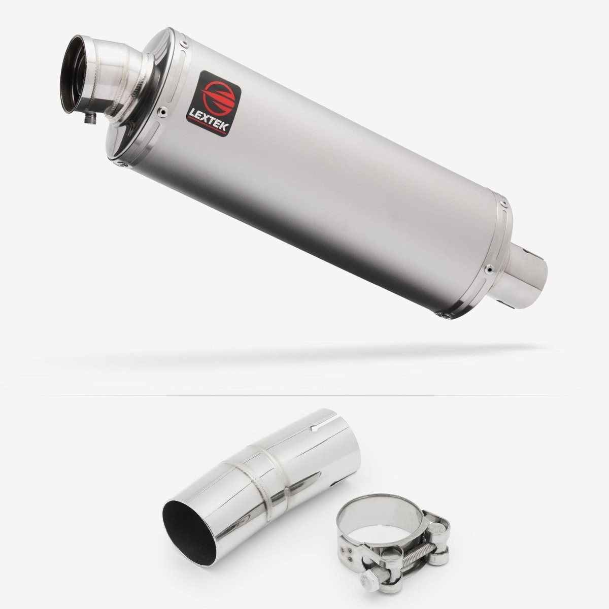 Lextek Stainless Steel OP1 Matt 350mm Exhaust with Link Pipe Silencer Chrome