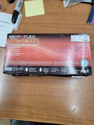 Microflex N481 Blaze Orange Nitrile Exam Glove, Extended Cuff, Small, 100pk.