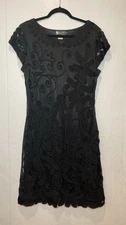 Damee Black Ribbon Embellished Mesh Cocktail Sheath Dress Size 12 Gala Event