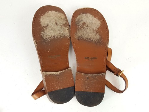 Herren Saint Laurent hellbraune Leder Nieten T-Riemen Sandalen Größe 43 - Bild 4 von 5