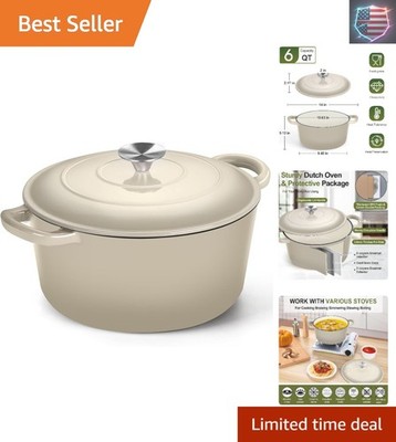 6QT Enameled Dutch Oven, Cast Iron Dutch Oven Pot with Lid for Bread Baking, ...