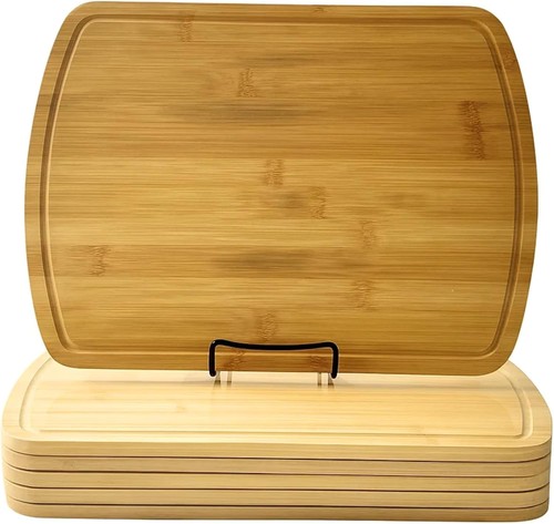 6 Stck. Großpackung 15x11" Bambus Schneidebrett Set, Holz Wurstwaren Platte, Serviertablett - Bild 1 von 9