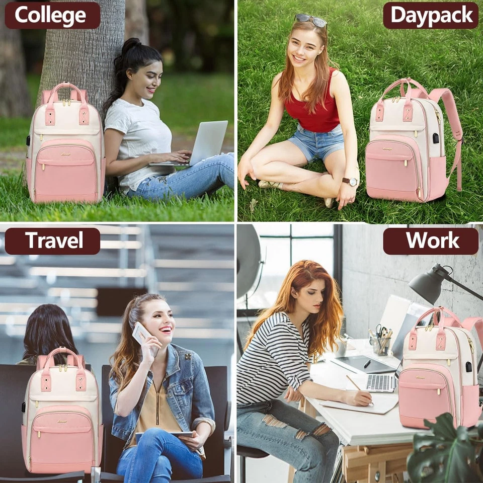 Mochila para mujer, mochila para portátil de 15,6 pulgadas con cargador USB Foto 2 de 4