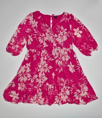Torrid Pink Floral Mini Clip Dot Voluminous Babydoll  Dress Plus Size 2 2X