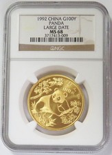 1992 GOLD CHINA 100 YUAN LARGE DATE PANDA 1oz NGC MINT STATE 68 4460.13 per troy oz