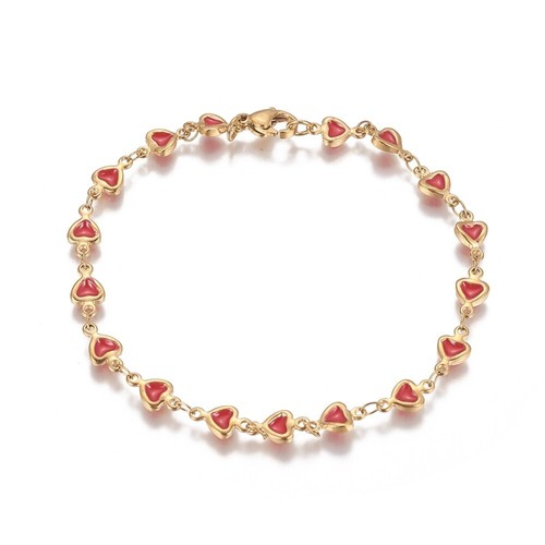 Stainless Steel Link Bracelet Enamel Lobster Heart Gold Pink Black Red 8" P234 - Picture 2 of 9