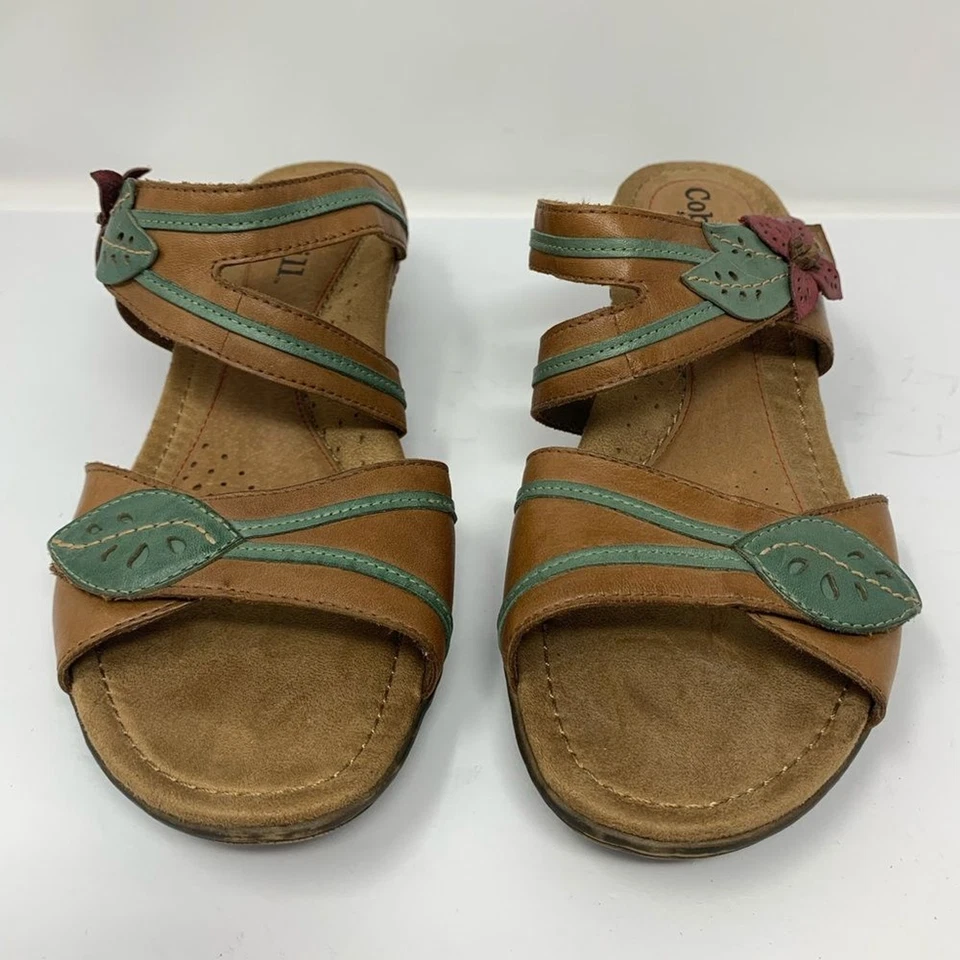 Cobb Hill 皮革花卉可调肩带懒人鞋跟凉鞋 11 码 — 第 2/4 张图片