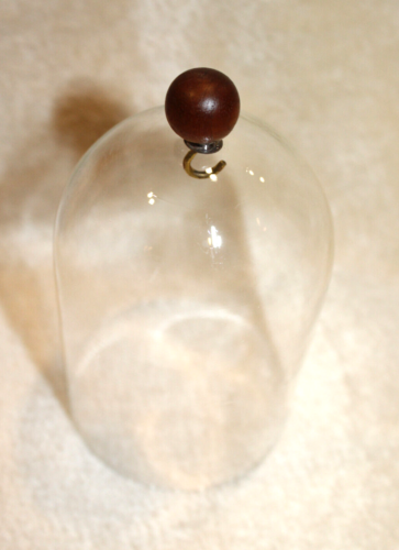 VINTAGE GLASS CLOCHE DOME WOOD BALL HANDLE & BRASS HOOK FOR POCKET WATCH DISPLAY - Picture 4 of 7