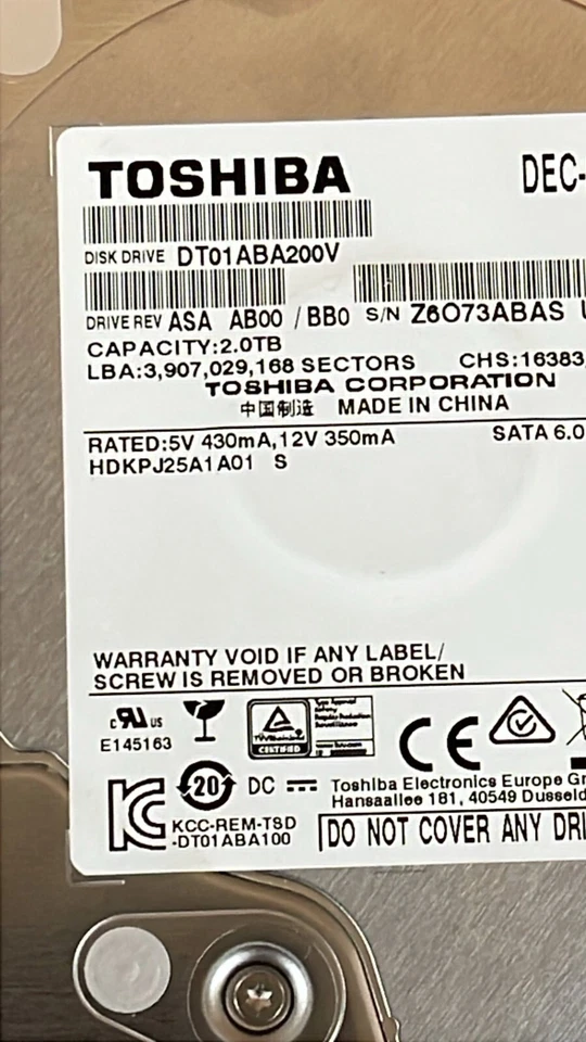 Toshiba DT01ABA200V 3.5 2TB 5700RPM SATA3 32M Cache Desktop Internal HDD A++++ - Image 2 of 4