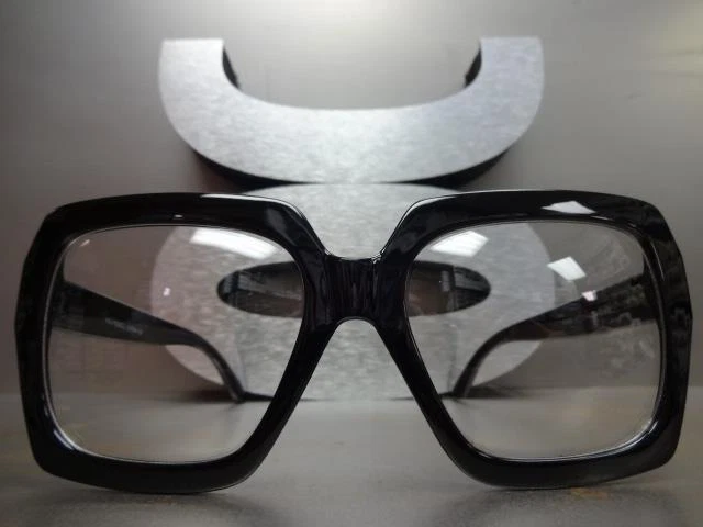 ENORMES LENTES TRANSPARENTES ESTILO VINTAGE AÑOS 70 OVERSIZE LENTES marco de moda negro grueso Foto 4 de 4