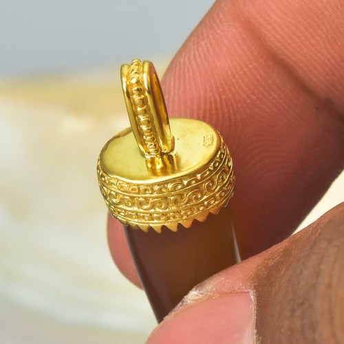 Oro Vermeil Ley Mano Fico Figa Colgante Tallado Amarillo Calcedonia Rubí 9.36g - Imagen 3 de 11