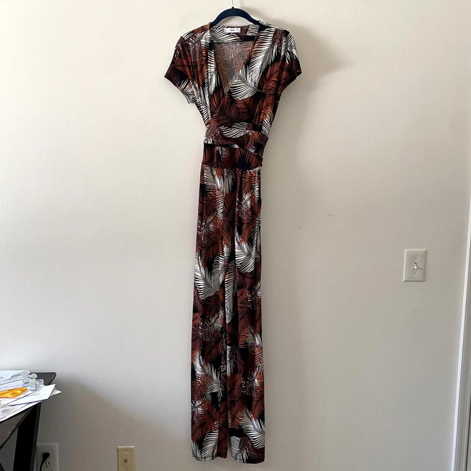 MNG MANGO Mono Marrón Crema Negro Estampado Hojas Foto 2 de 4