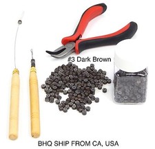 Hair Extension Tool Pliers Kit With 500PCS Silicone Rings Beads (Dark Brown)