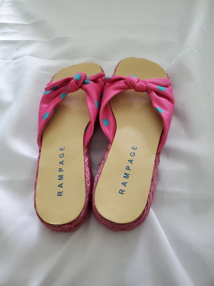 Женские сандалии Rampage Delite размер 7 M Raffia горки розовые, синие точки туфли с бантом  - Изображение 3 из 4