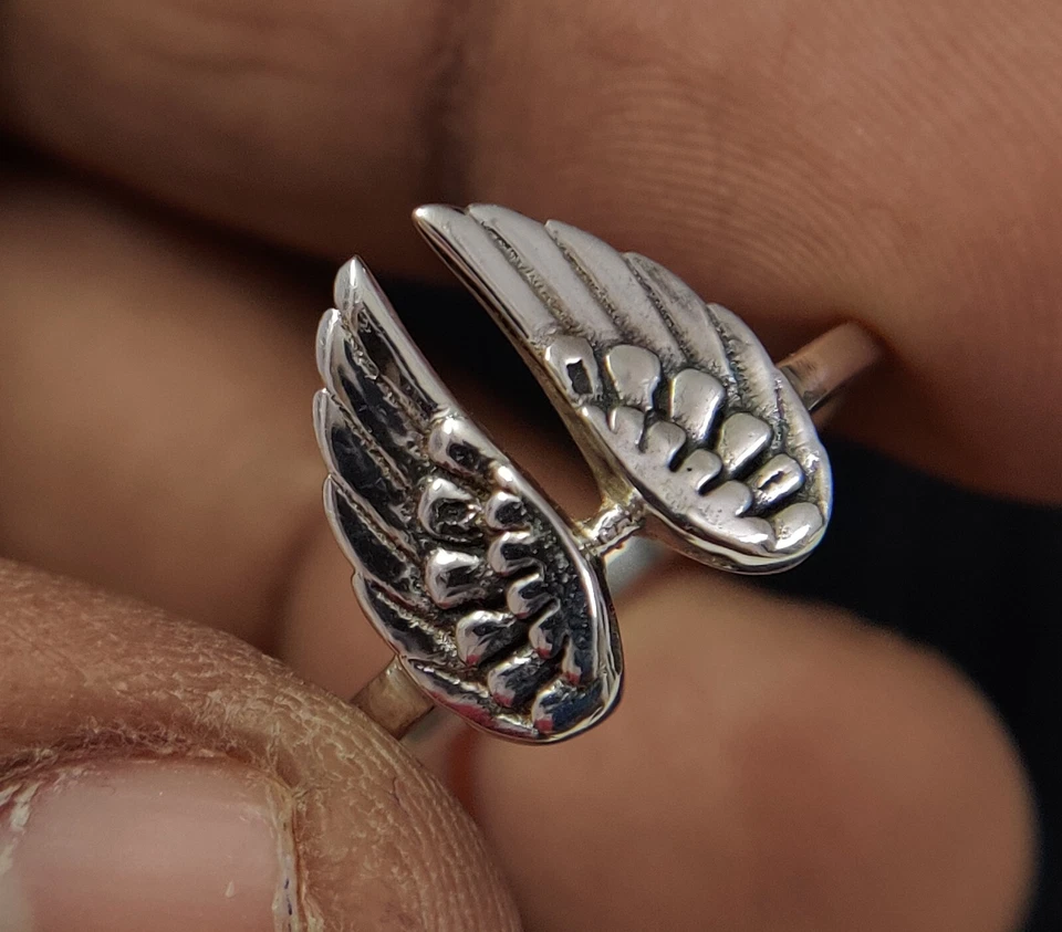 Angel Wings Ring 925 Silver Double Wings Unisex Ring Feathers Ring Guardian Ring - Image 2 of 4