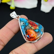 Oyster Copper Turquoise Gemstone 925 Sterling Silver Pendant Jewelry 2.2in"