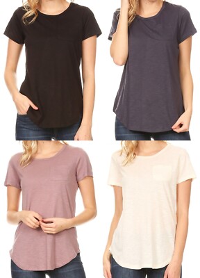 Womens 4 PCS Pack Basic Short Sleeve Casual Fit Cotton T-shirt Top Blouse S M L