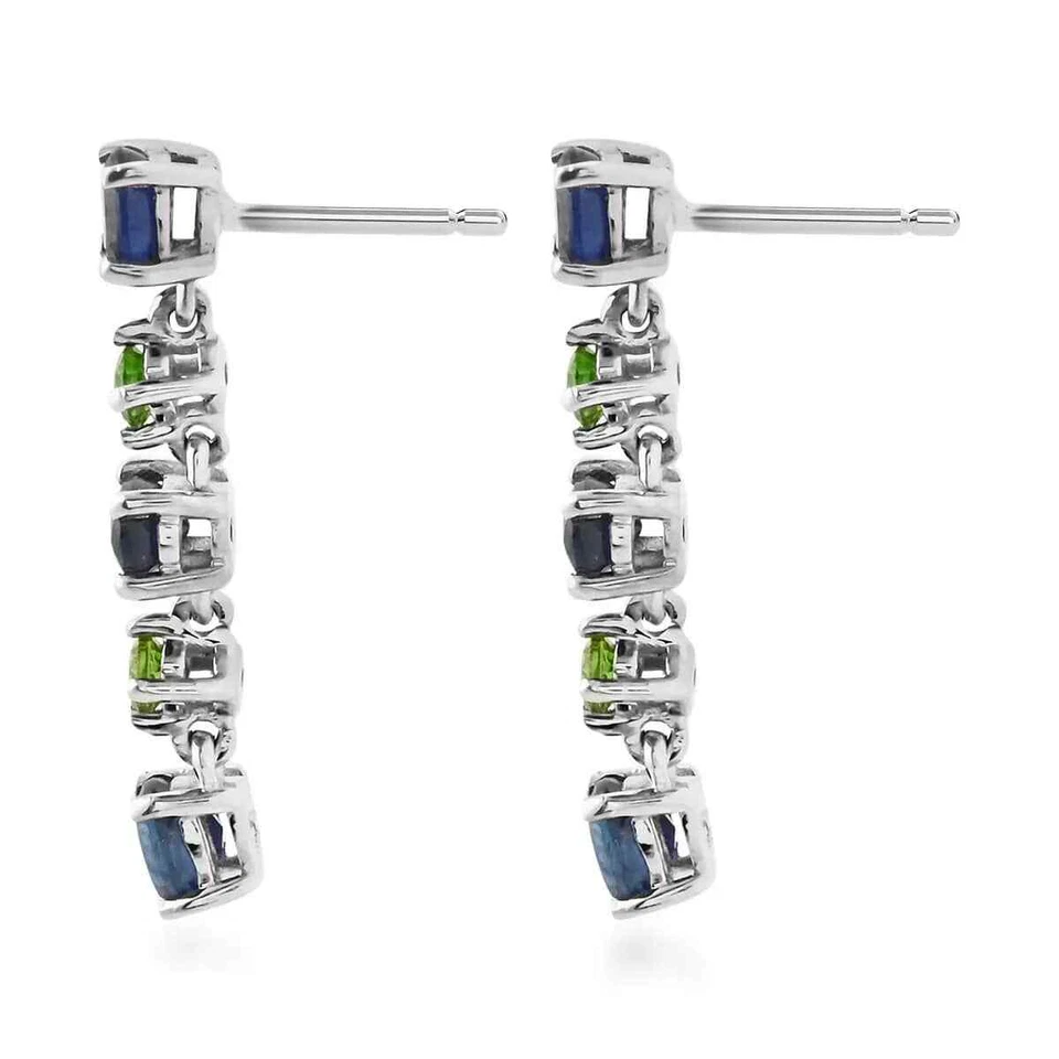 1.70ctw Blue Sapphire (DF) & Chrome Diopside Dangle Earrings Platinum Plated - Image 4 of 4