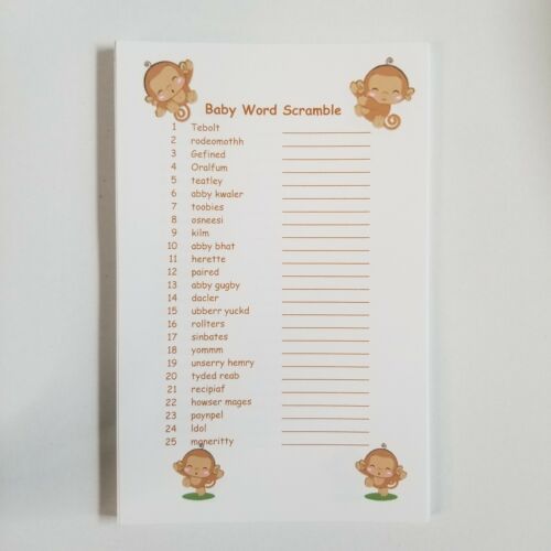 Baby Shower Game Word Scramble Monkey Theme 25 Cards & Words Includes Answer Key | eBay Baby Shower Game Word Scramble Monkey Theme 25 Cards & Words Includes Answer Key | eBay