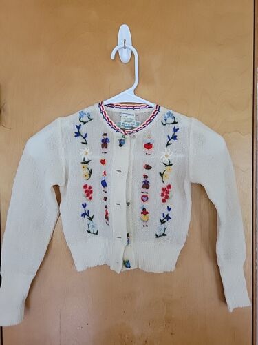 Wispo Pischkal Embroidered Sweater Painted Buttons Austria Child  1930s/1940s - Afbeelding 1 van 10