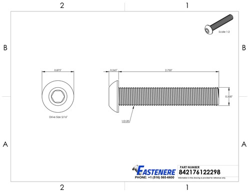 5/16-18 x 2-3/4" Button Head Socket Cap Screws Black Oxide Alloy Steel Qty 500 - Picture 2 of 7