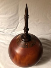Wood Mahogany  Crabwood Covered Jar with Finial Lid - Signed  C. Way Hoyt  