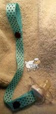Pacifier Holder Binki Clip Snaps Teething Toy Baby Mom Diaper Bag Aqua w Brown