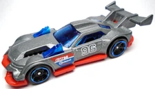 2017 HOT WHEELS GT HUNTER #96 GRAY 1:64 DIECAST 3 1/4" RACE CAR W/ BLUE & RED