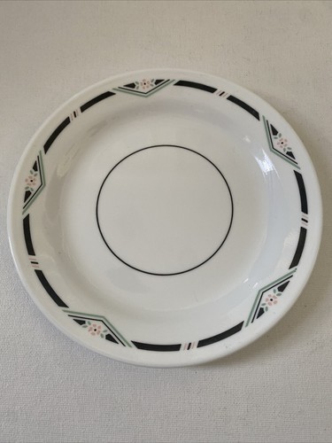 Corelle - ZENITH - 4 Salad Plates 7.25" - Black Green Line Pink Flower - Picture 2 of 3