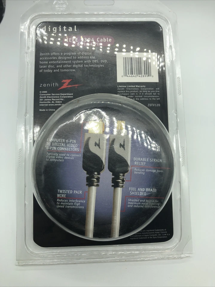 NEW ZENITH 6 Pin-4 Pin 6 ft Digital IEEE 1394 FireWire iLink Cables ZDTV120 - Image 4 of 4