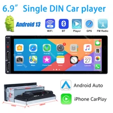 2+64G Single 1 Din 6.9" Car Stereo Radio GPS For Apple/Android CarPlay Bluetooth
