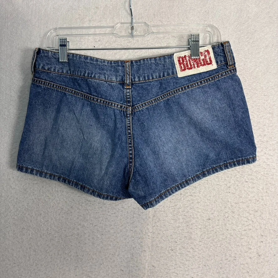 Pantalones Cortos Jean Bongo De Colección Azul Bareback Micro Años 90 Y2K Hottie Logo 9 31 x 2 tiro bajo Foto 3 de 4